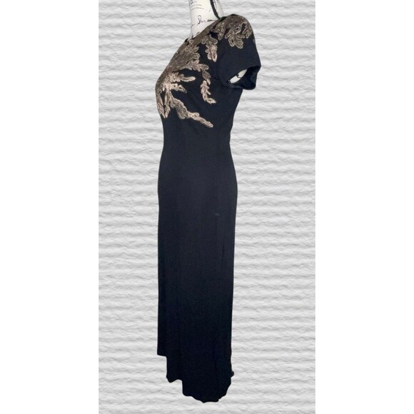 David Meister Embroidered Beaded Luxe Gown Womens 8 Black Gold Maxi Elegant Gala - Picture 4 of 8